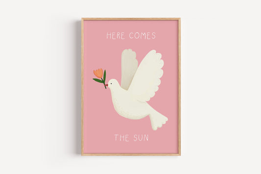 Here Comes the Sun Dove Art Print – Peaceful Wall Decor for Nursery or Girls Room